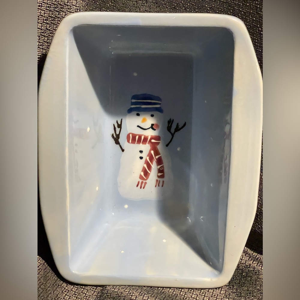 Vintage Hartstone mini loaf pan.  Snowman motif